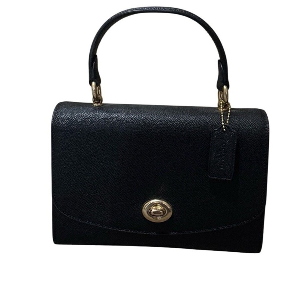 Coach Tilly Top Handle Satchel Black Crossgrain Leather Crossbody Bag F76618 - Picture 2 of 5